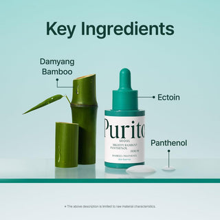 Purito Seoul Mighty Bamboo Panthenol Serum 30mL bottle with product label and dropper applicator for hydration and soothing skin care.