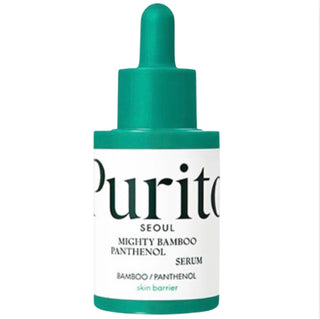 Purito Seoul Mighty Bamboo Panthenol Serum 30mL bottle, clear serum with bamboo extract for hydrating skin treatment.