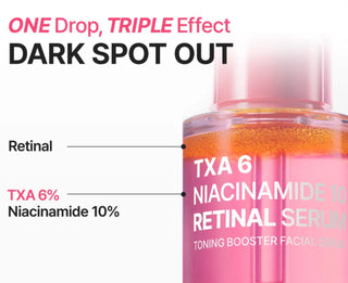 Purito Seoul SEOUL TXA 6 Niacinamide 10 Retinal Serum bottle, 30ml, with clear label and sleek packaging.