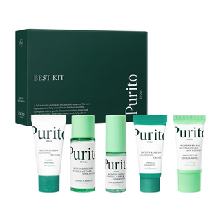 Purito Seoul Best Skincare Kit with assorted skincare products in white packaging, designed for healthy skin.