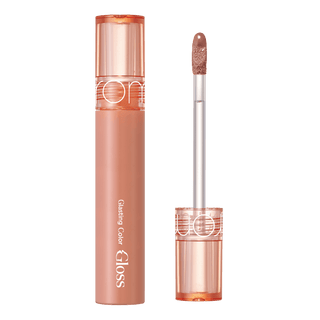 Rom&nd Glasting Colour Gloss lip gloss in Nutty Vague, featuring a shiny, glossy finish and smooth texture.