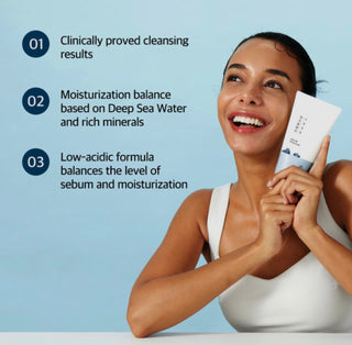 Round Lab 1025 Dokdo Cleansing Foam in a white bottle, gentle foaming cleanser with natural ingredients for clean, refreshed skin