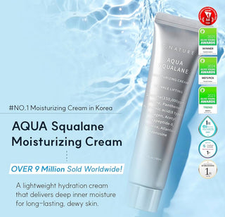 S.NATURE Aqua Squalane Moisturizing Cream in a 60ml jar, with a smooth, hydrating cream texture and minimalist packaging.