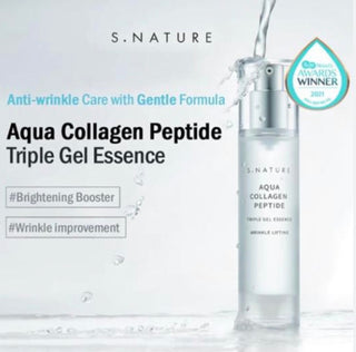 S.NATURE Aqua Collagen Peptide Triple Gel Essence 50ml jar, hydrating skincare product with collagen and peptide ingredients.