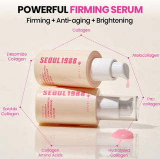 KSECRET Seoul 1988 Collagen Boosting Serum with Red Ginseng, featuring a sleek bottle and serum dropper for skincare.