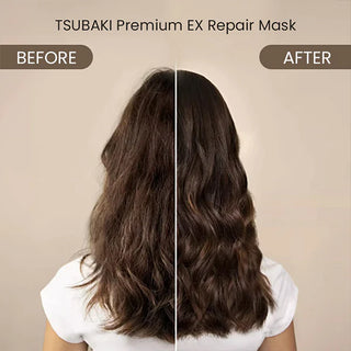 Shiseido Tsubaki Premium EX Repair Hair Mask 180g, rich in nourishing ingredients for damaged hair care.