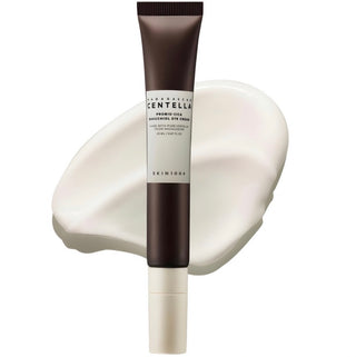 SKIN1004 Madagascar Centella Probio-Cica Bakuchiol Eye Cream in a white jar with a silver lid, designed for soothing and nourishing the eye area.