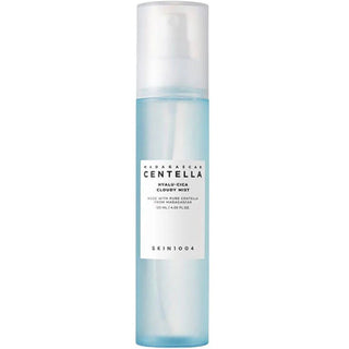 Skin1004 Madagascar Centella Hyalu-Cica Cloudy Mist face mist with hydrating and soothing ingredients, in a clear spray bottle.