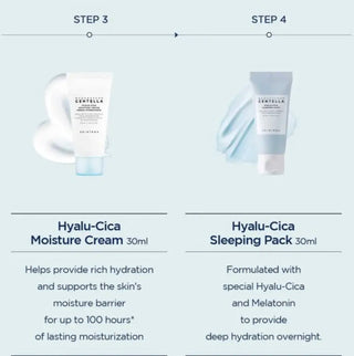 SKIN1004 Madagascar Centella Hyalu-cica travel skincare kit with 120ml bottles of soothing and hydrating skincare products.