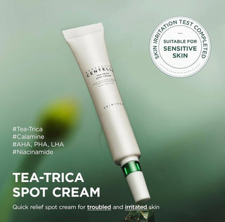 SKIN1004 Madagascar Centella Tea-Trica Spot Cream jar with label, natural skincare product for spot treatment and skin soothing.