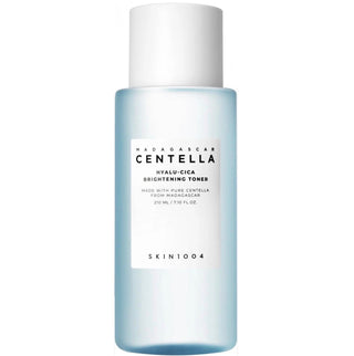 Skin1004 Madagascar Centella Hyalu-Cica Brightening Toner in a 30ml bottle with a clear label and white cap, suitable for skincare.
