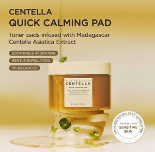 Skin1004 Madagascar Centella Quick Calming Pads, soothing toner pads with Centella for calming irritated skin.