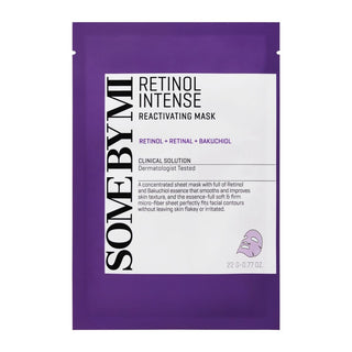 SOME BY MI Retinol Intensive Face Mask showing a creamy mask spread on skin in a skincare jar with branding.