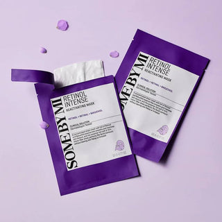 SOME BY MI Retinol Intensive Face Mask placed on a clean surface, showcasing the skincare product for rejuvenating skin.