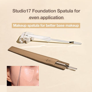 Studio 17 makeup spatula, a professional makeup tool with a sleek metal design, used for precise application and mixing cosmetics.