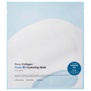 SUNGBOON EDITOR Deep Collagen Hyalu-B5 Hydrating Face Sheet Mask, 37g, showing a single sheet mask ready for skincare use.