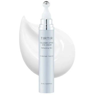 TIRTIR Collagen Lifting Eye Cream in 15mL jar, showcasing the cream's smooth texture and elegant packaging.