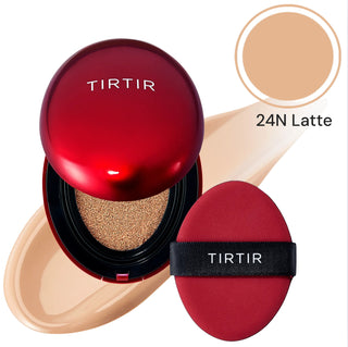 TIRTIR Mask Fit Red Cushion Foundation makeup compact with a red sponge applicator and sleek packaging.