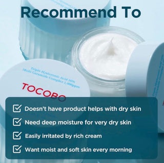 Tocobo Multi Ceramide Facial Cream 50mL jar showing smooth, creamy texture and white packaging with product label.