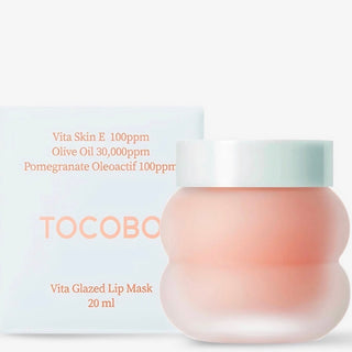 Tocobo Vita Glazed Lip Mask in 20mL jar, moisturizing lip balm with a glossy finish, designed to hydrate and nourish lips.