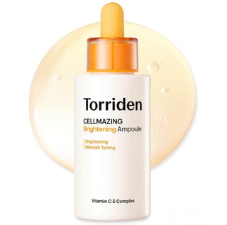 Torriden Cellmazing Vita C Brightening Ampoule 30mL bottle with clear liquid inside, designed for skin brightening and revitalization.