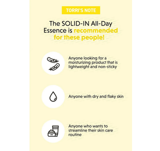Torriden Solid-In All Day Essence 100mL bottle, clear container with white label and black cap, skincare product for hydration.