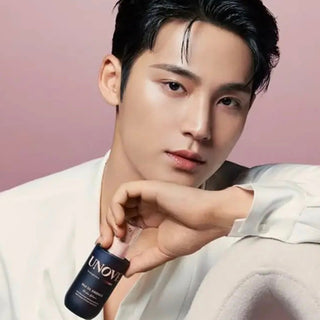 Unove Silk Oil Essence 70ml in a clear bottle, showcasing the warm petal scent, ideal for nourishing and smoothing hair.
