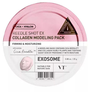 VT Cosmetics Reedle Shot Ex Collagen Modeling Pack 25g, skincare mask with collagen for skin hydration and firming, displayed in packaging.