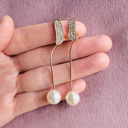 Faux Pearl Long Chain Design Dangle Earrings