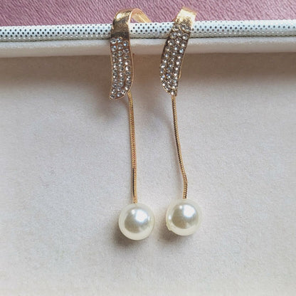Faux Pearl Long Chain Design Dangle Earrings