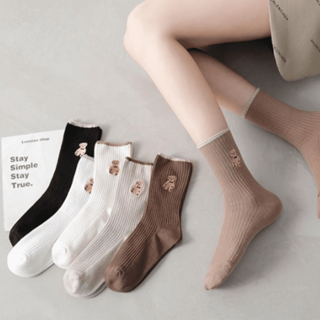 Mo & Joe Women's Teddy Bear Crew Socks (2 Pairs Set) MiessentialStore